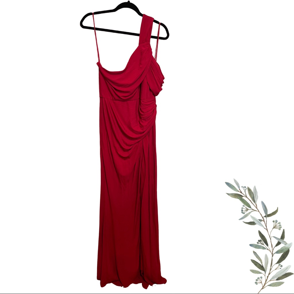 Badgley Mishka Red Draped One Shoulder Gown Size 8